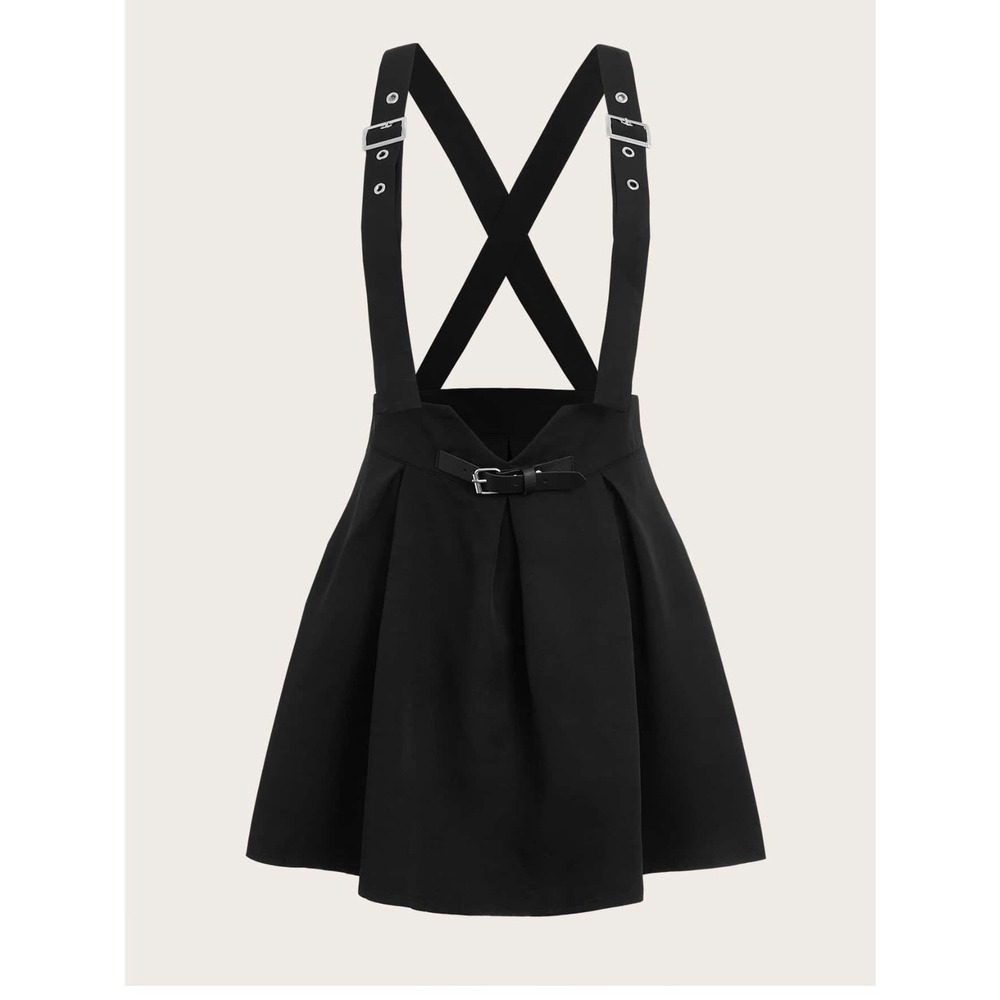 Romwe Academia Grommet Eyelet‎ Criss-Cross Pinafore Skirt black sz XL
